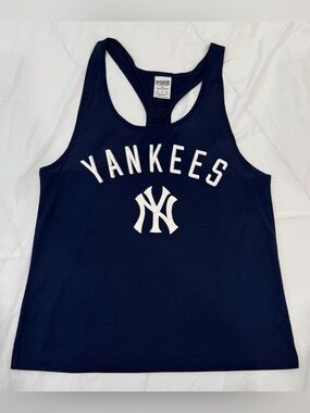 VS PINK x NY Yankees Navy Blue Racerback Tank Top Sporty Blokette Chic XS Y2K